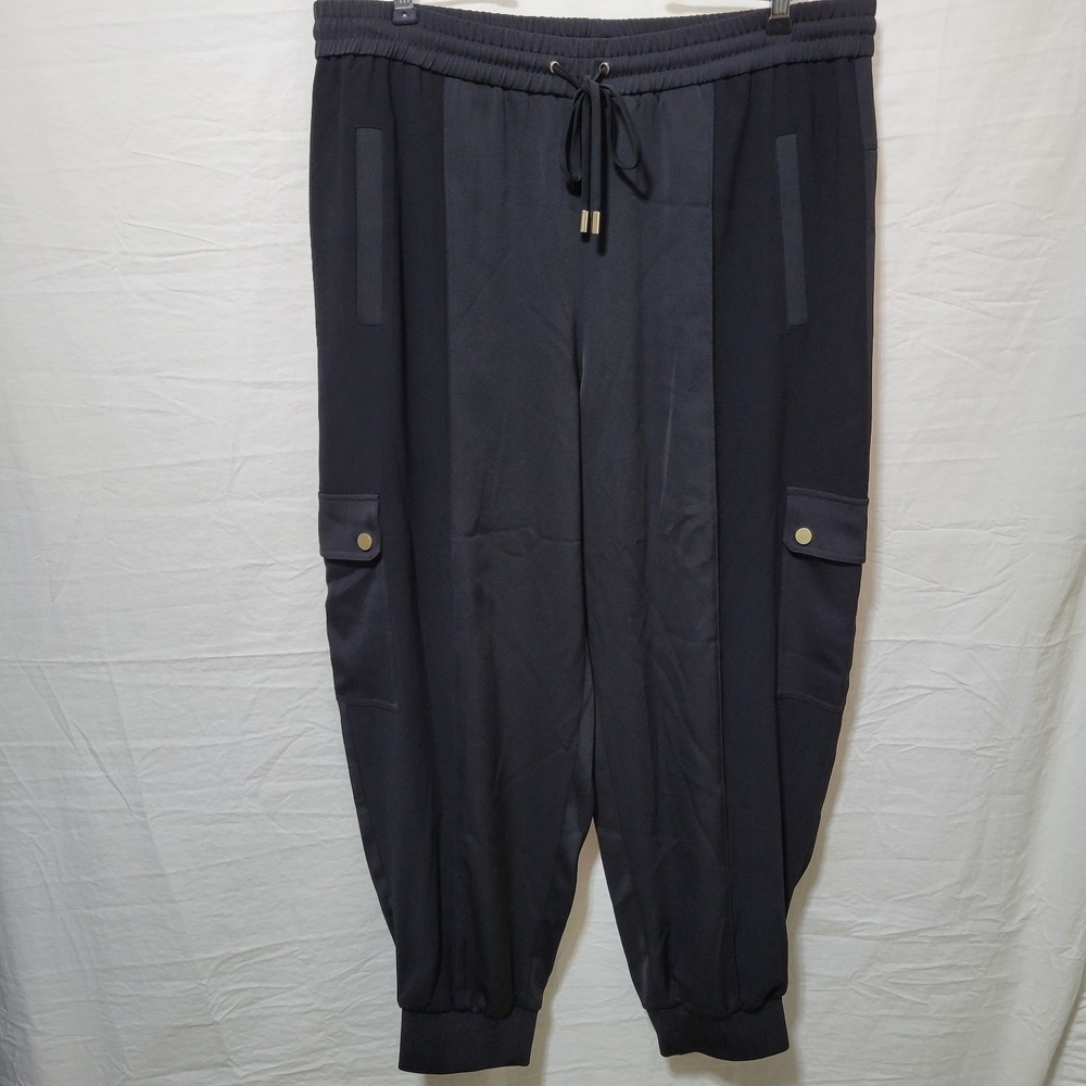 ME+EM‎ Cargo Barrel Leg Satin Joggers Womens Size 16 Boho Lux Black Pants